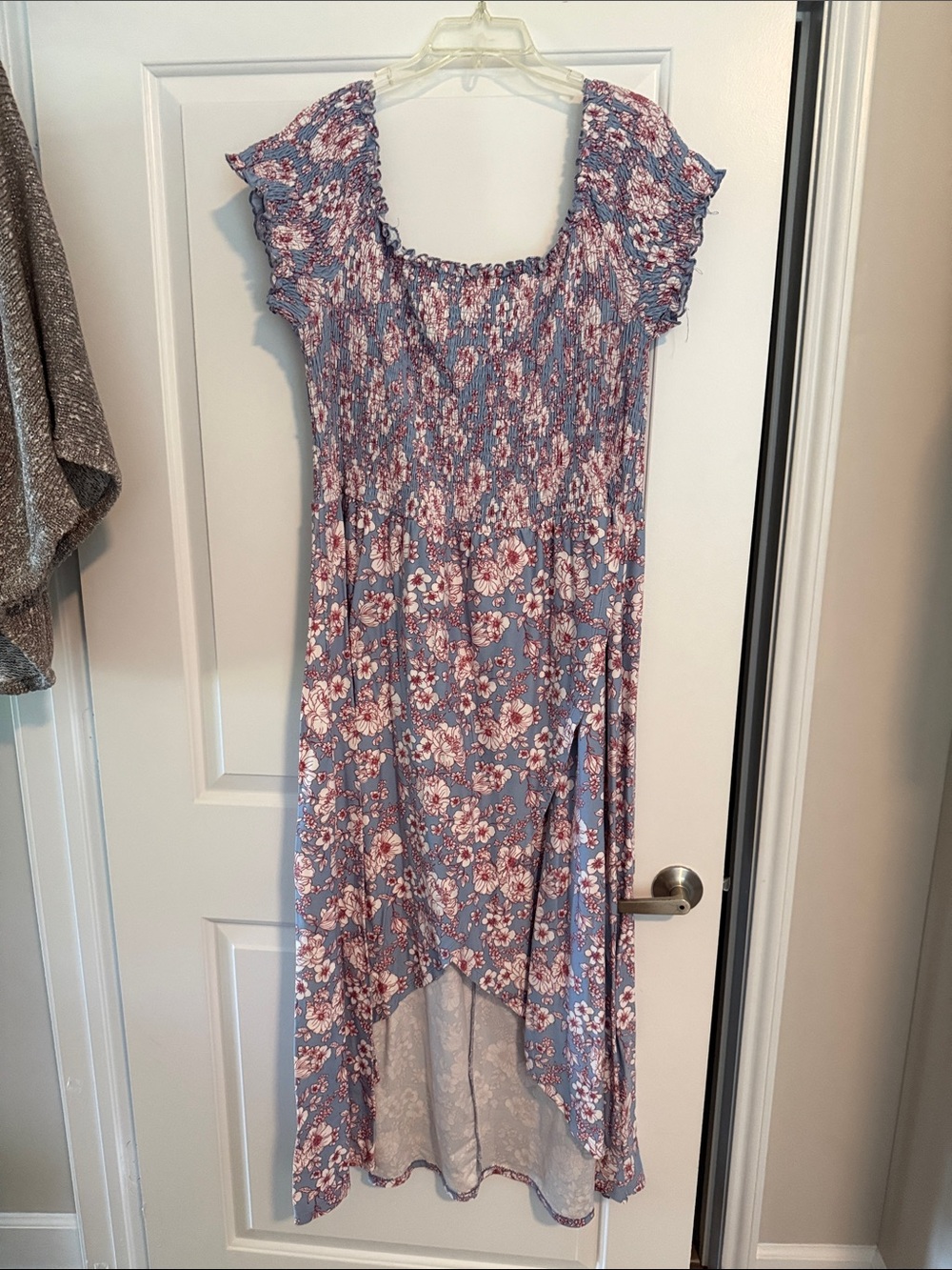 J for Justify Lavender Blue Floral Midi Dress with Pink and White Flowers